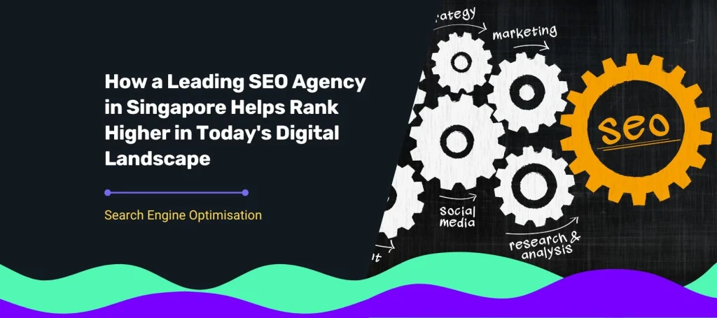 Illustration of interconnected gears representing strategy, marketing, and research, used for a blog about how an SEO agency in Singapore helps businesses rank higher.