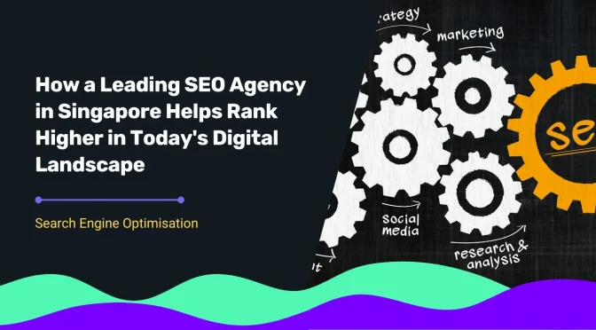 Illustration of interconnected gears representing strategy, marketing, and research, used for a blog about how an SEO agency in Singapore helps businesses rank higher.