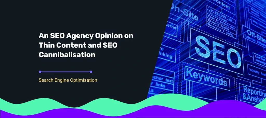 A futuristic modern blue digital background to represent SEO Agency as they tackle thin content and cannibalisation in content.