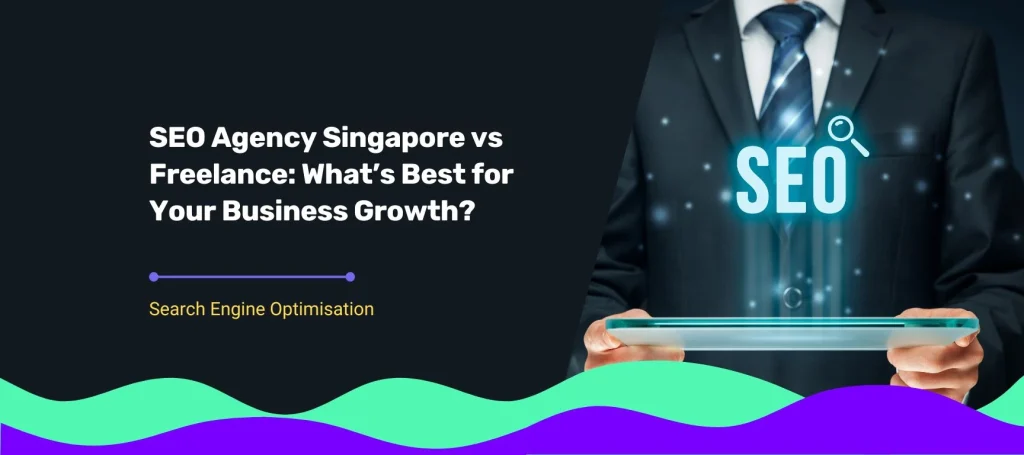 A professional businessperson holding a digital tablet with the glowing word “SEO,” representing SEO Agency Singapore versus freelance comparison for business growth.