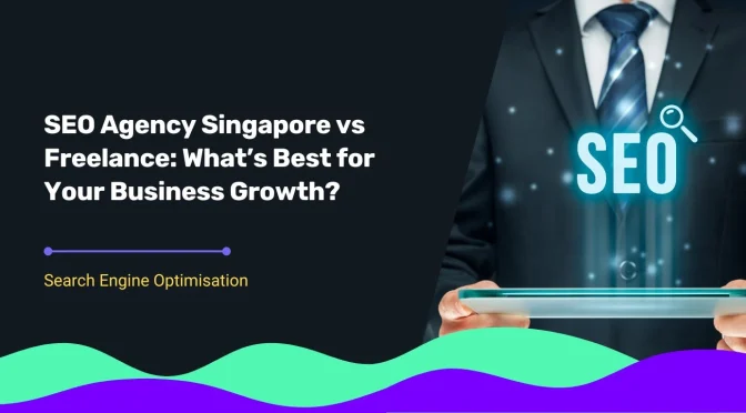 A professional businessperson holding a digital tablet with the glowing word “SEO,” representing SEO Agency Singapore versus freelance comparison for business growth.